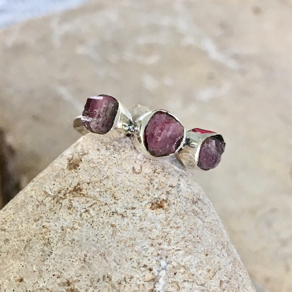 Raw rubellite tourmaline crystal sterling ring 7 NWT - Picture 2 of 5